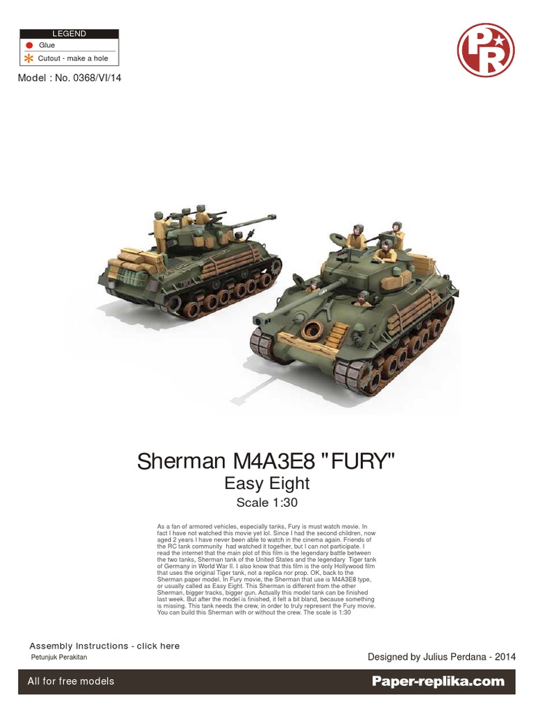 Sherman M4A3E8 Fury Papercraft Model | PDF