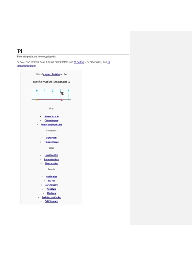 Pi Wikipedia Pi Numbers Free 30day Trial Scribd
