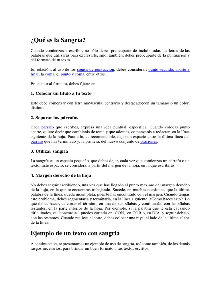 Uso y Ejemplo de Sangría en Textos | PDF | Coma | Comida y bebida