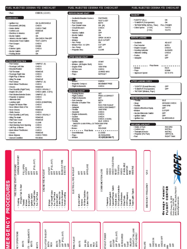 Fuel Injected Cessna 172 Preflight, Checklist, and Emergency Procedures Guide PDF