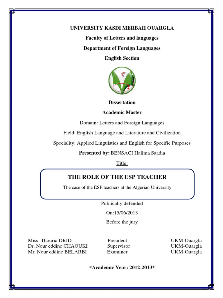 Role of ESP Teachers in Algeria | PDF | Linguistics | Teachers