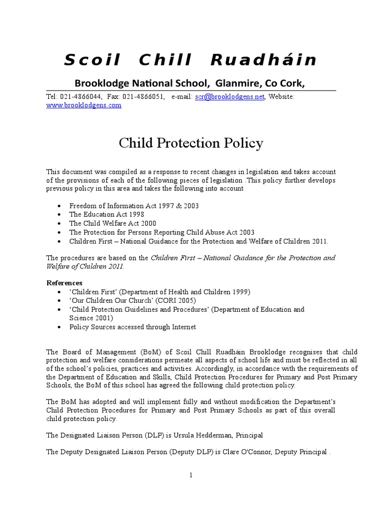 Child Protection Policy for Scoil Chill Ruadháin | PDF | Child Abuse ...