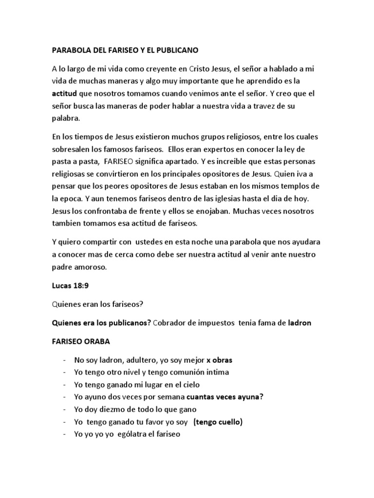 Parabola Del Fariseo y El Publicano PDF Pecado Jesús