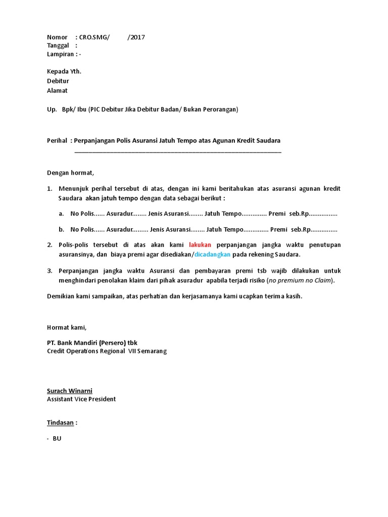 Contoh Surat Perpanjangan Asuransi Shgb Jth Tempo N Penilaian Agunan