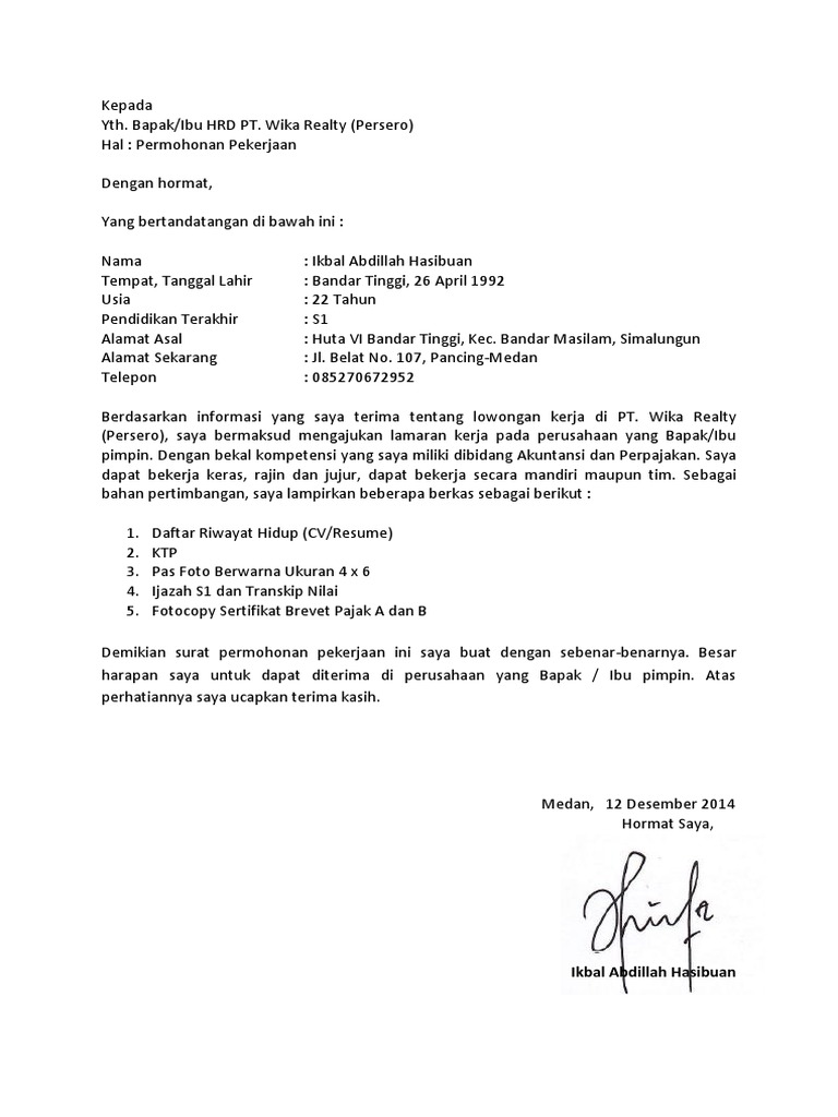 Surat Lamaran Kerja