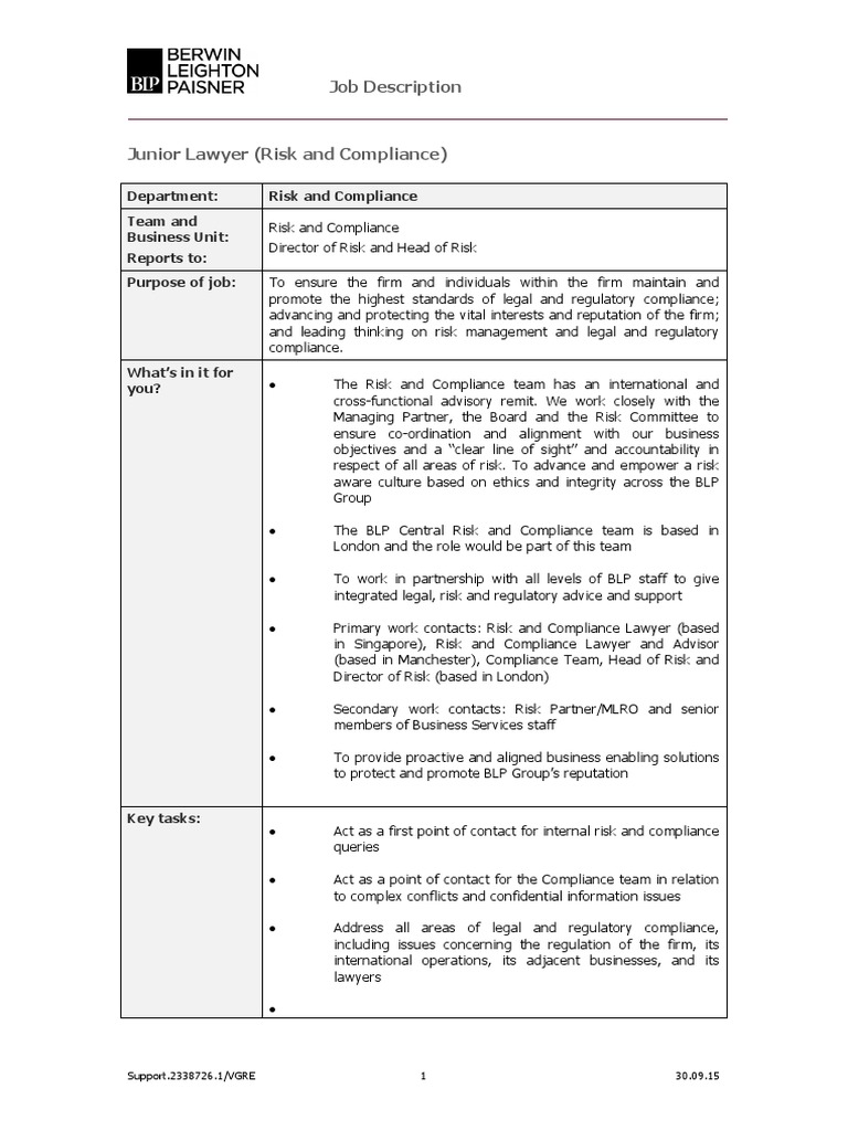 Junior Lawyer Job Description.pdf Regulatory Compliance