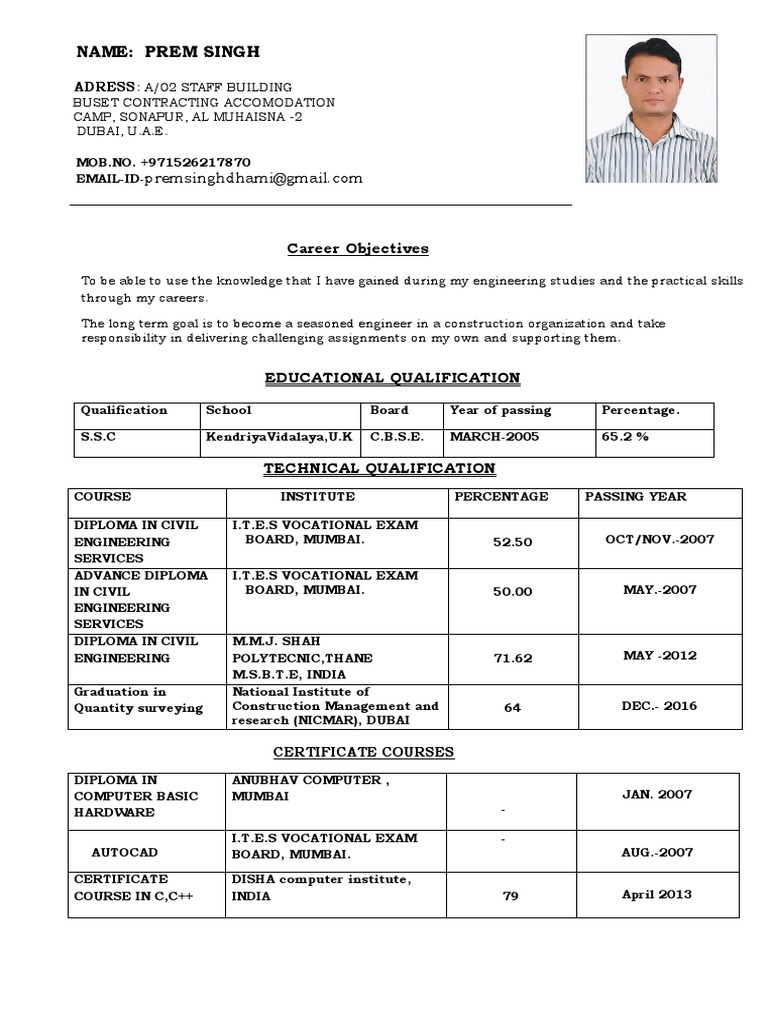 Resume Prem Diploma Engineering