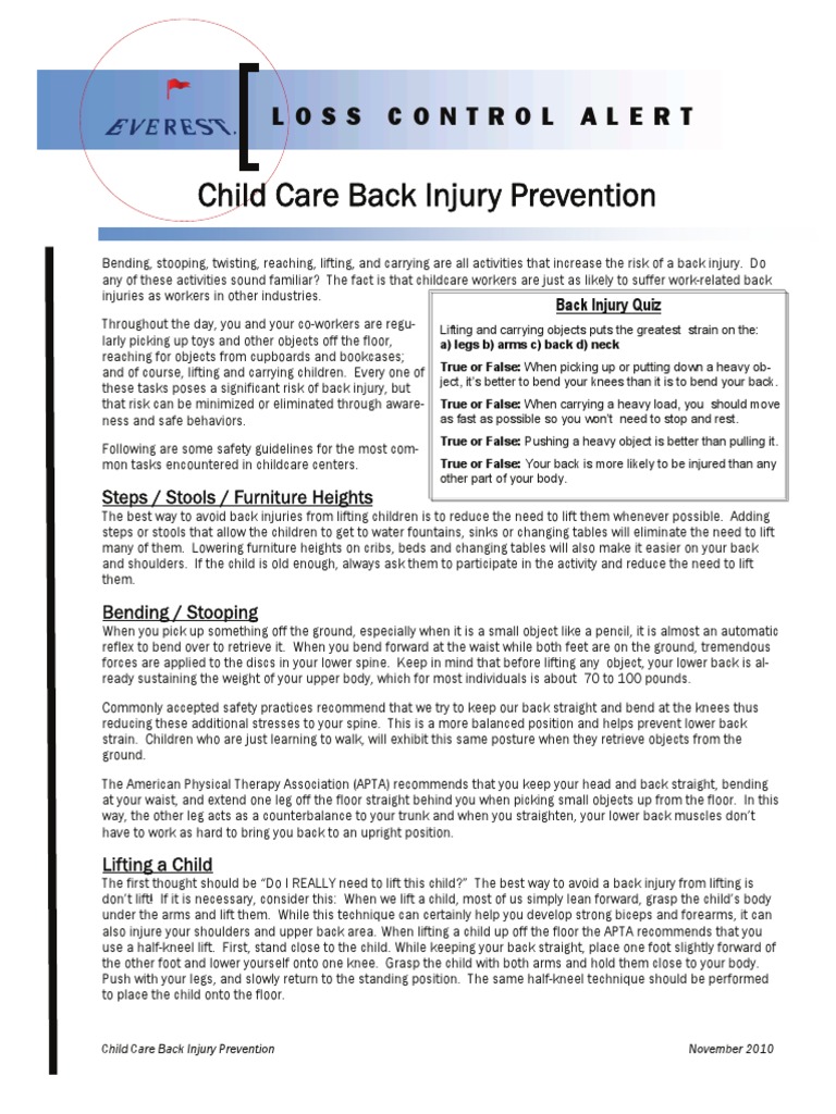 Child Care Back Injury Prevention 11-10 | PDF | Foot | Injury