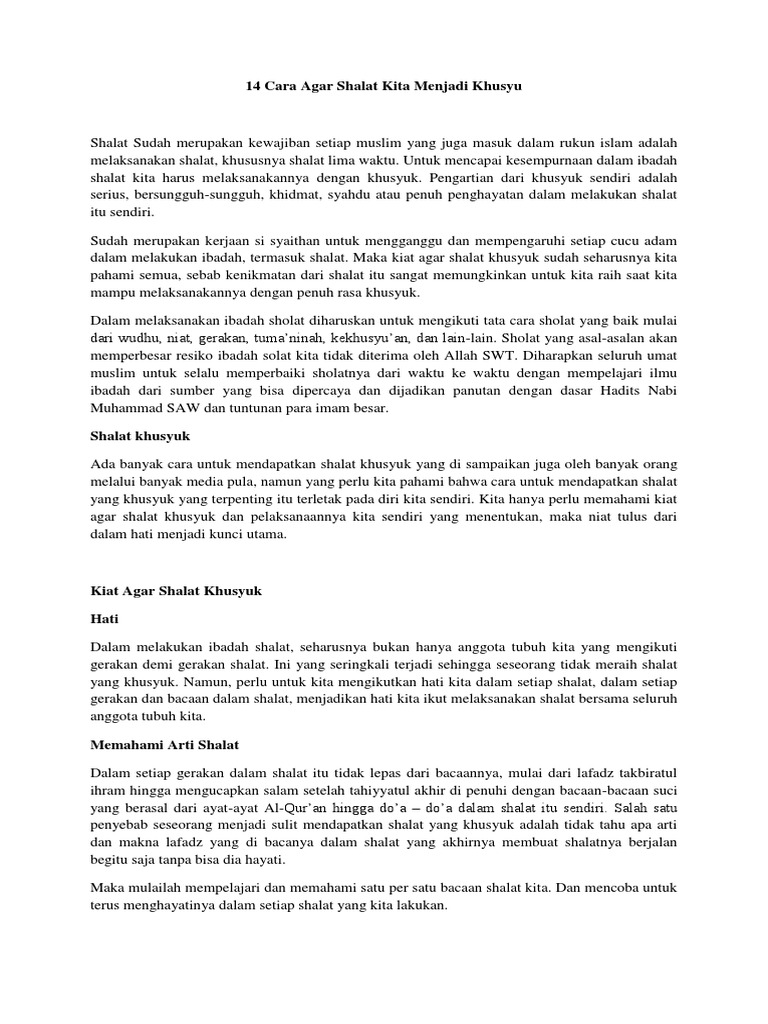 14 Cara Agar Shalat Kita Menjadi Khusyu