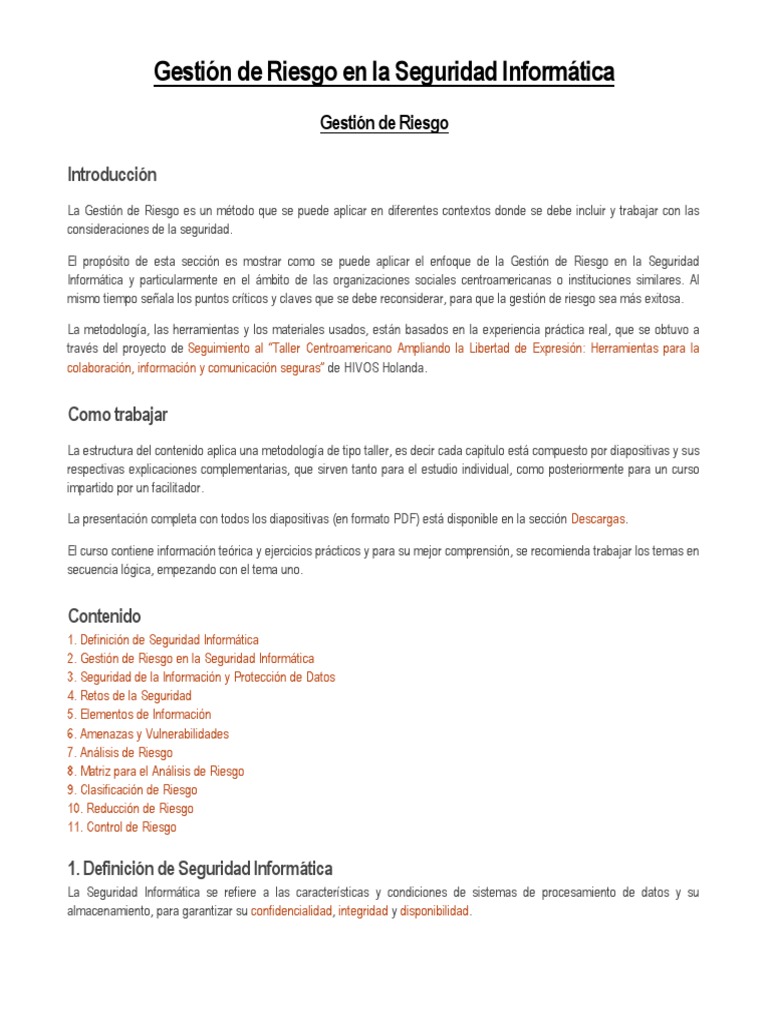 Gestión de Riesgo en Seguridad Informática | PDF | La seguridad ...