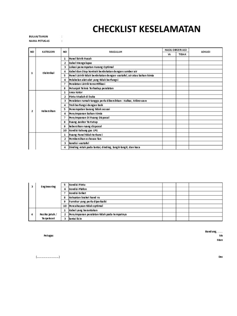 Checklist Keselamatan Fasilitas Kesehatan | PDF