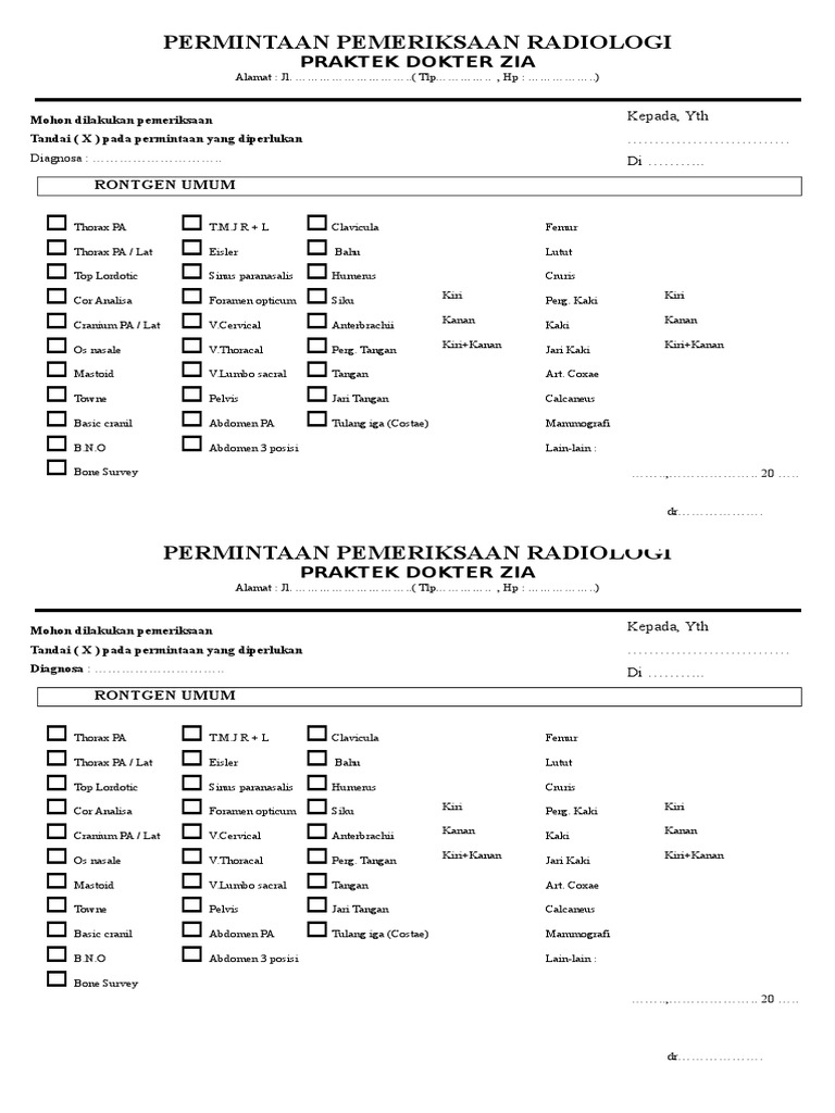 Permintaan Rontgen Umum Dokter Zia | PDF