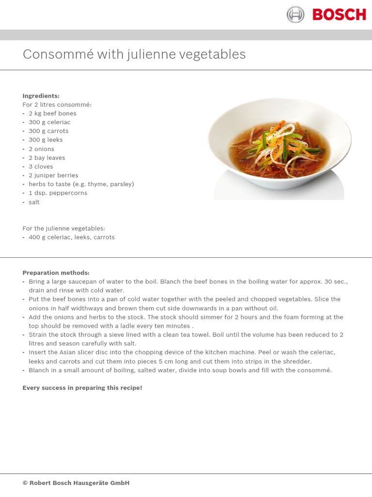 Consommé With Julienne Vegetables Ingredients PDF