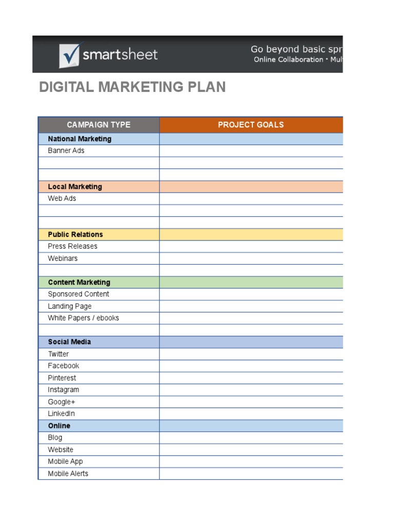 Digital Marketing Plan Template Free Download - Nisma.Info