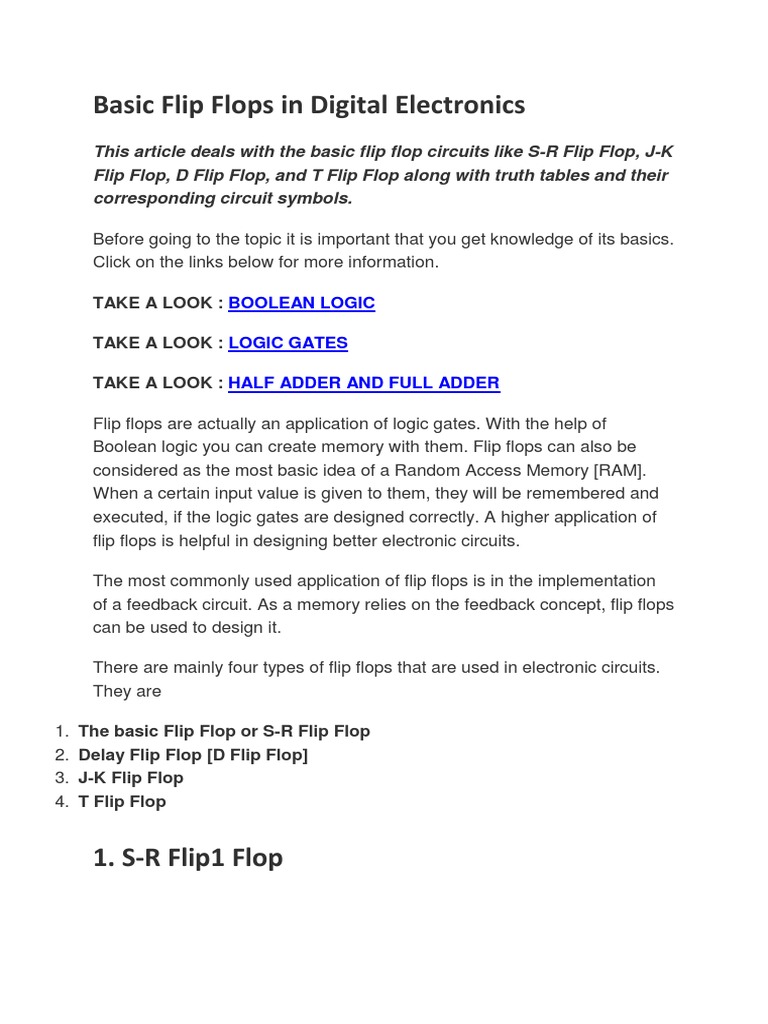 Basic Flip Flops in Digital Electronics | PDF | Computer Hardware ...