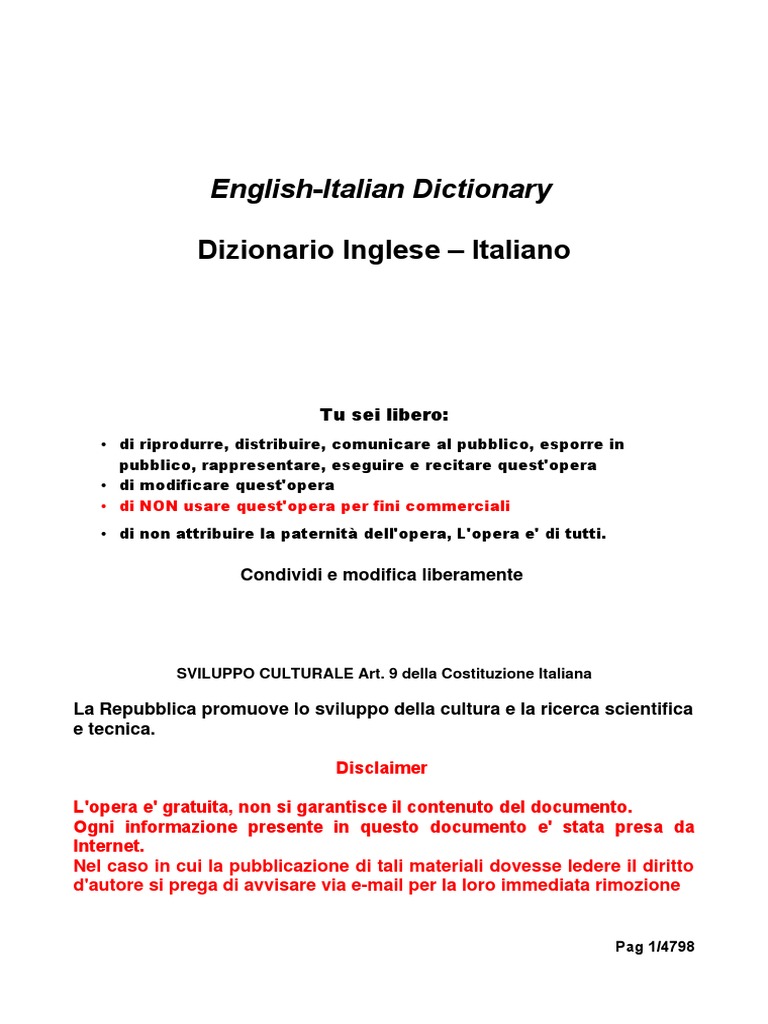 Dizionario Italiano Inglese Dictionary English Italian FREE