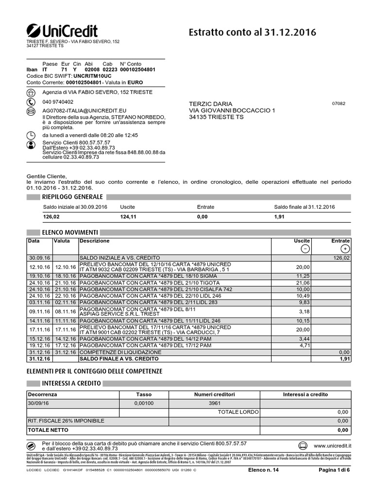 ESTRATTO CONTO UNICREDIT SCARICA