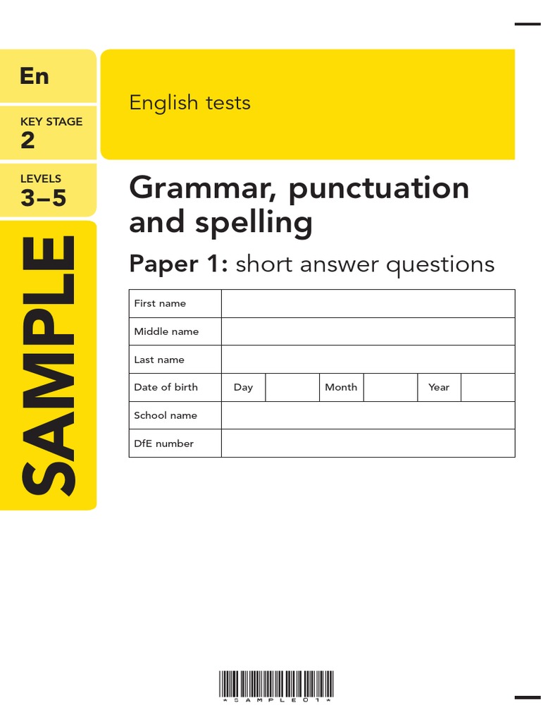 2013 Sample KS2 English Level 3 5 Grammar Punctuation and Spelling ...