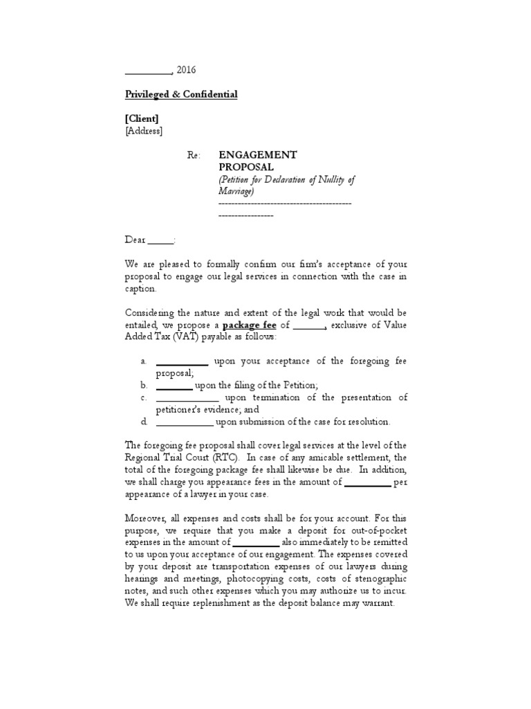 Engagement Fee Proposal for Legal Services | PDF | Fee | Expense