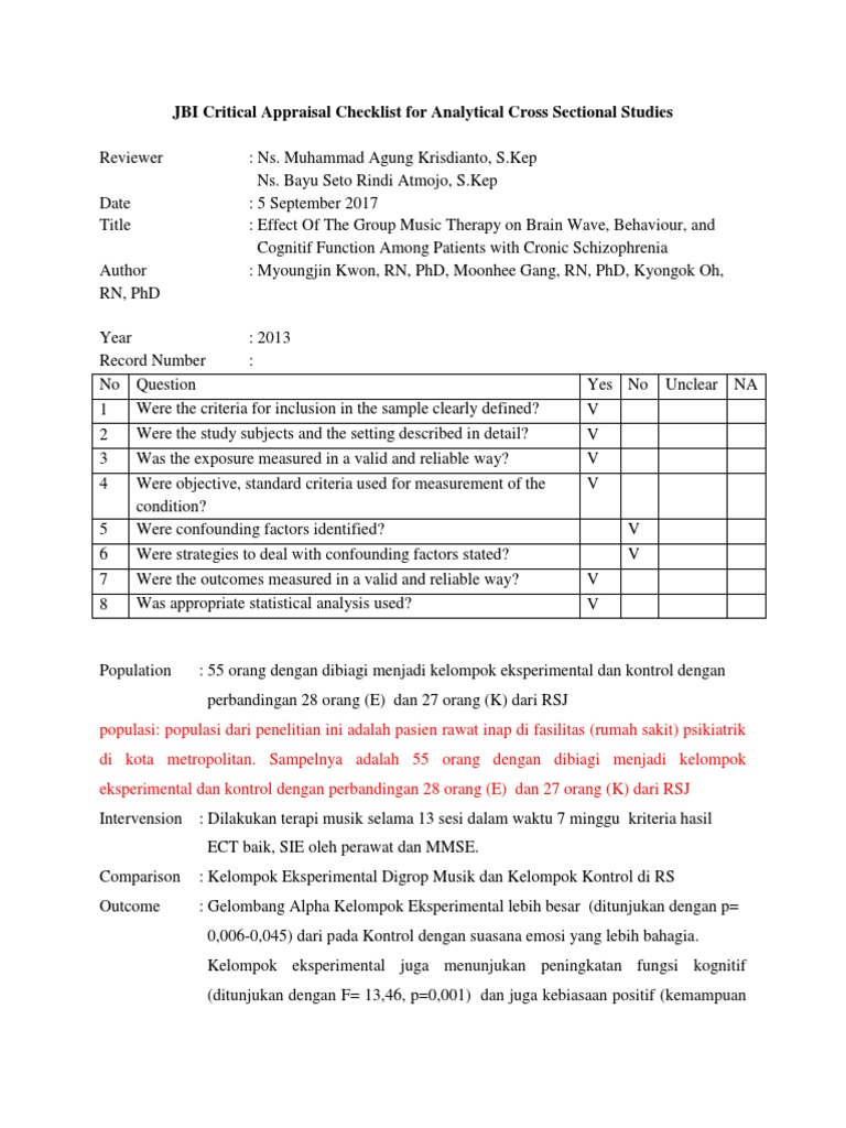 JBI Critical Appraisal Pak Bayu PAk Agung Checklist for Analytical