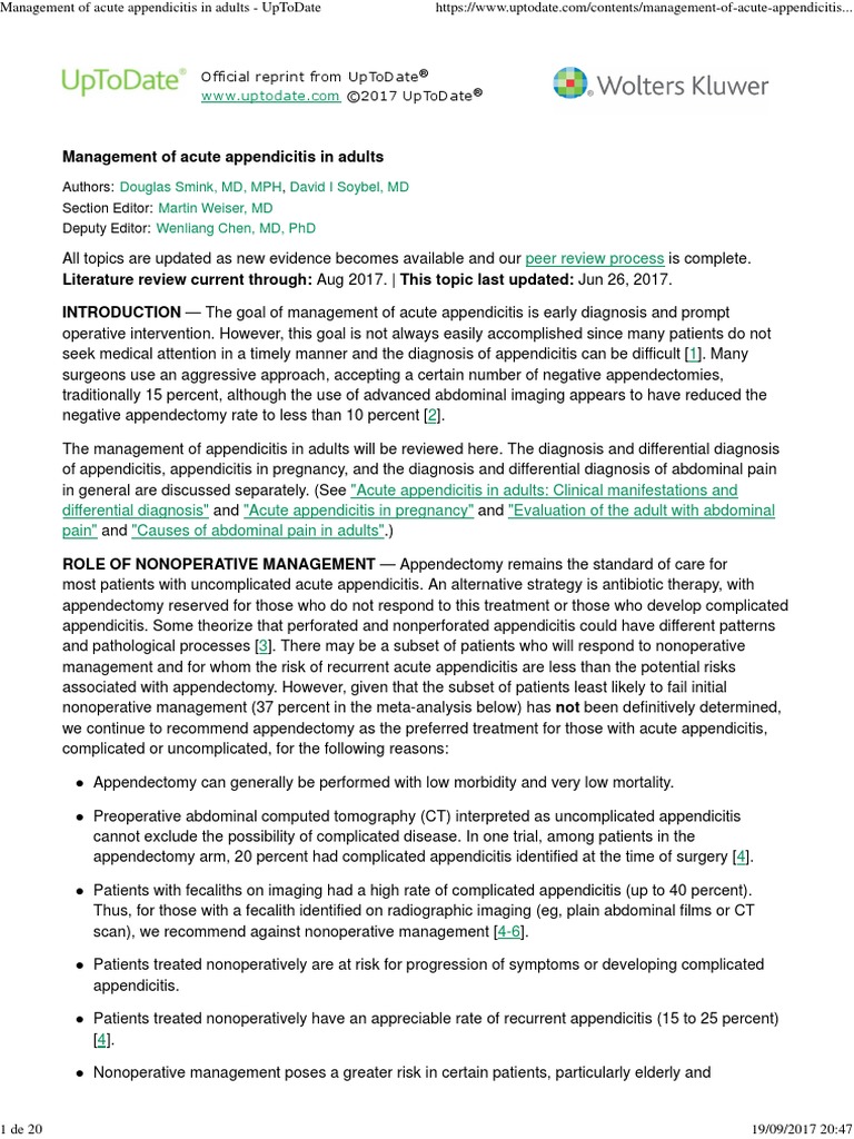 TMP - 11835-Management of Acute Appendicitis in Adults - UpToDate ...