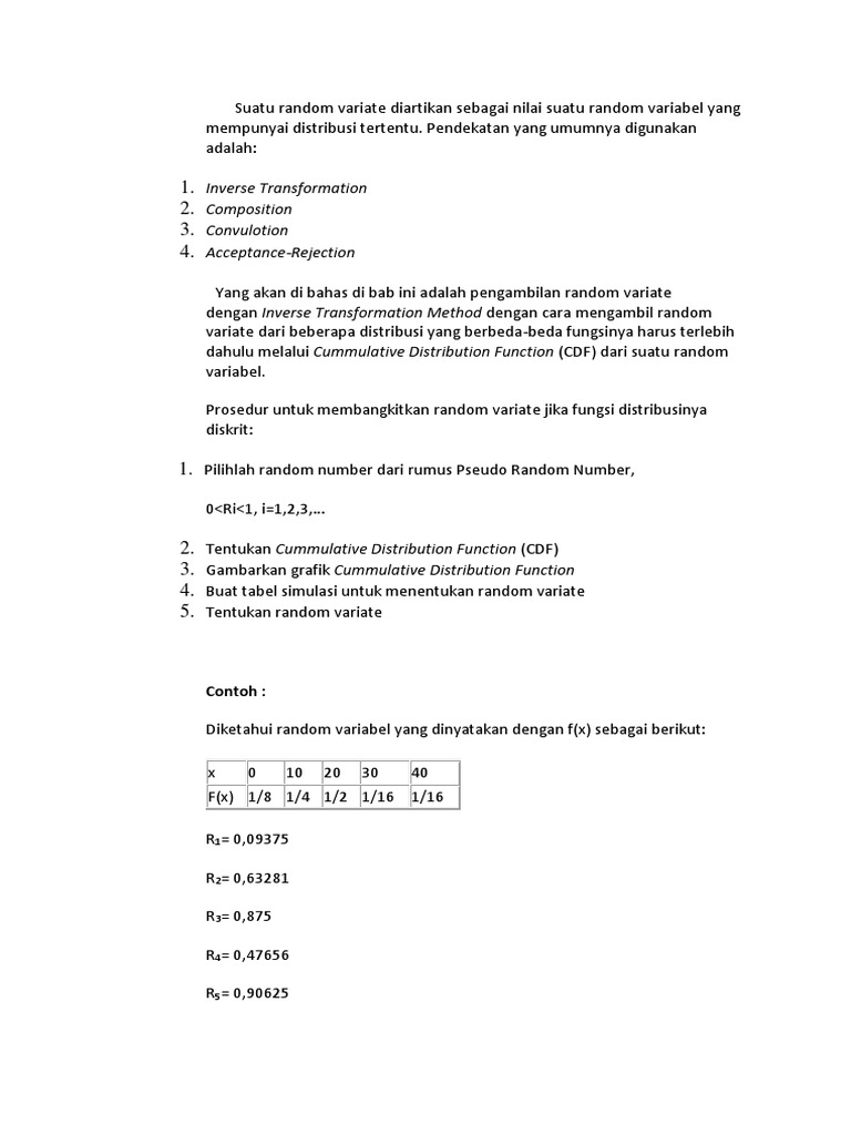 Metode Pengambilan Random Variate | PDF