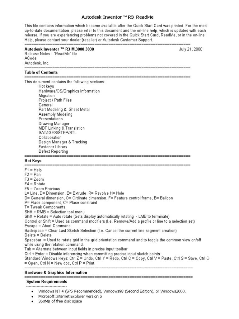 Autodesk Inventor Release 3 Readme File | PDF | Operating System ...