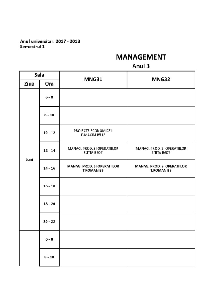 Management Course Schedule 2017-2018 | PDF