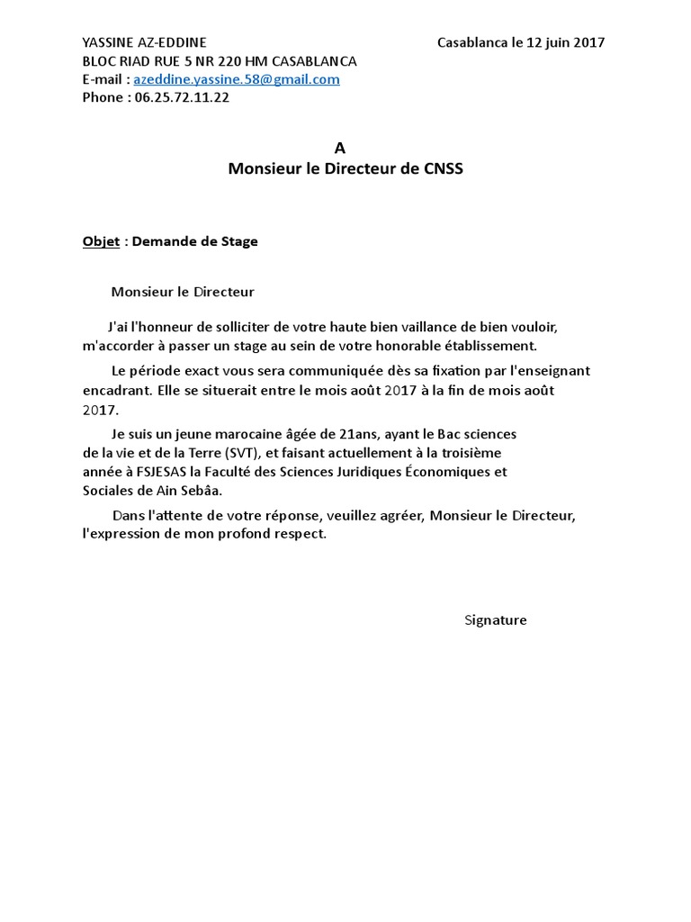 Demande De Stage Cnss