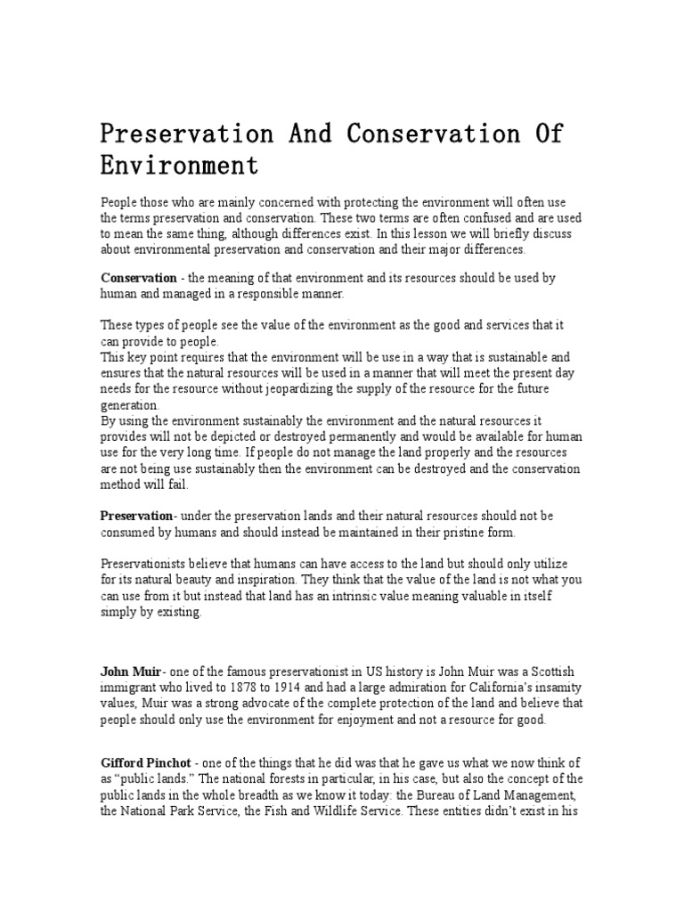 Understanding Conservation vs. Preservation | PDF | Conservation (Ethic ...