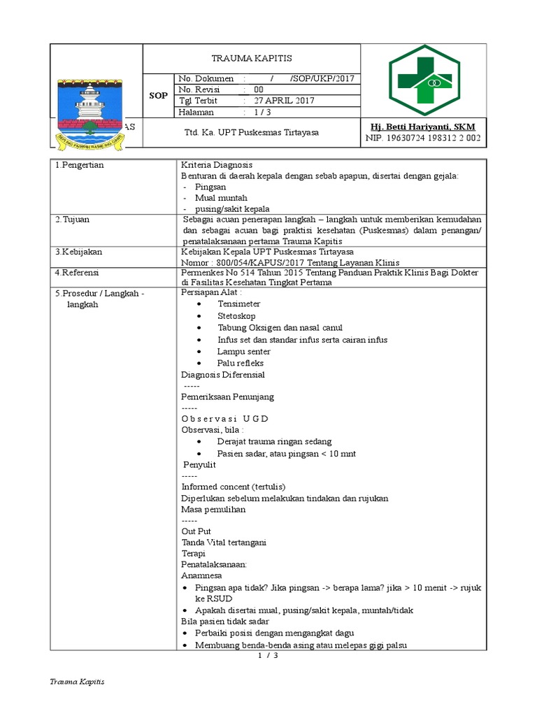 7.2.1.3 Sop Trauma Kapitis | PDF