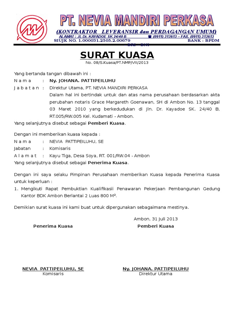 Surat Kuasa Pembuktian Kualifikasi Pdf