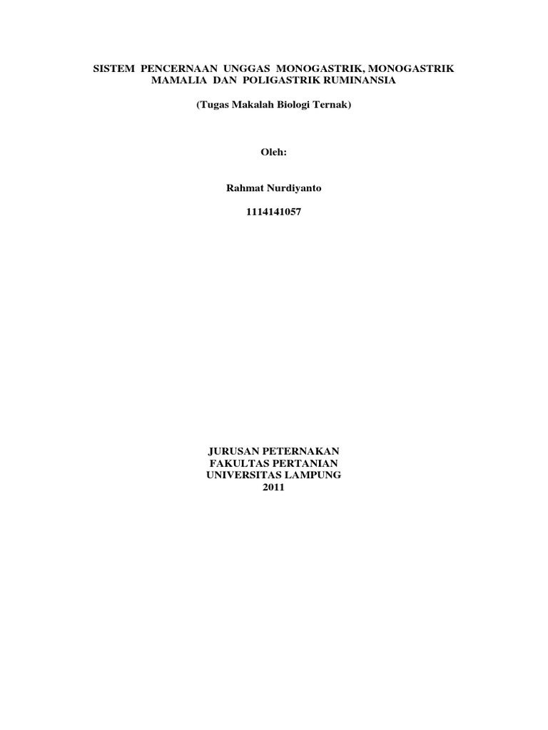 Sistem Pencernaan Unggas Monogastrik | PDF