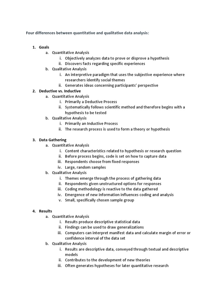 Differences in Data Analysis Methods | PDF | Quantitative Research ...
