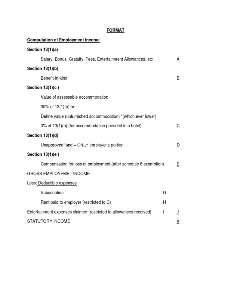 Format Computation of Employment Income Section 13 (1) (A) | PDF