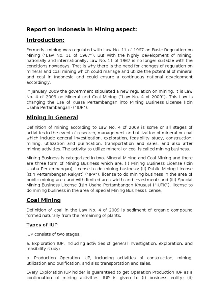 Report On Indonesia in Mining Aspect | PDF | Mining | License