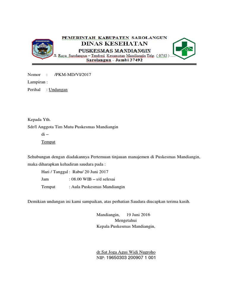 960 Contoh Undangan Rapat Akreditasi Puskesmas Gratis Terbaik