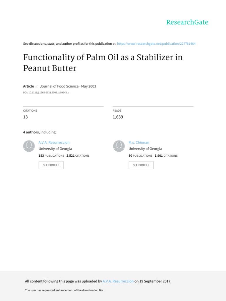 Functionality of Palm Oil As A Stabilizer in Peanut Butter PDF