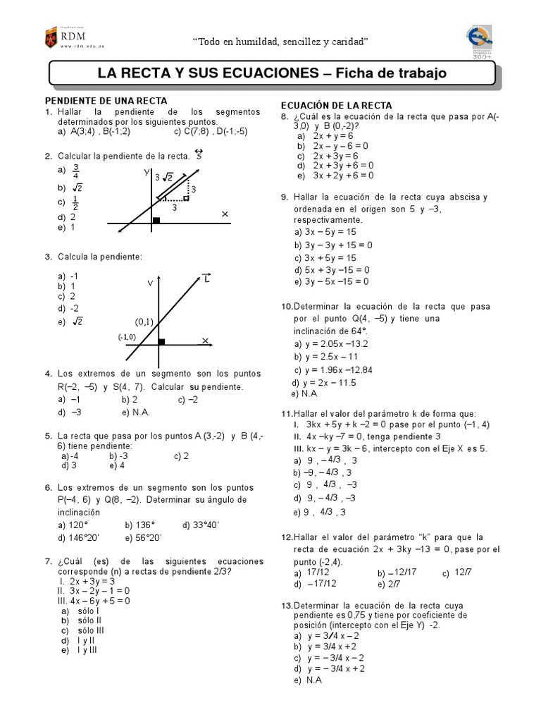 LA RECTA - Ficha de Trabajo | PDF | Pendiente | Línea (geometría), image size:768x1024