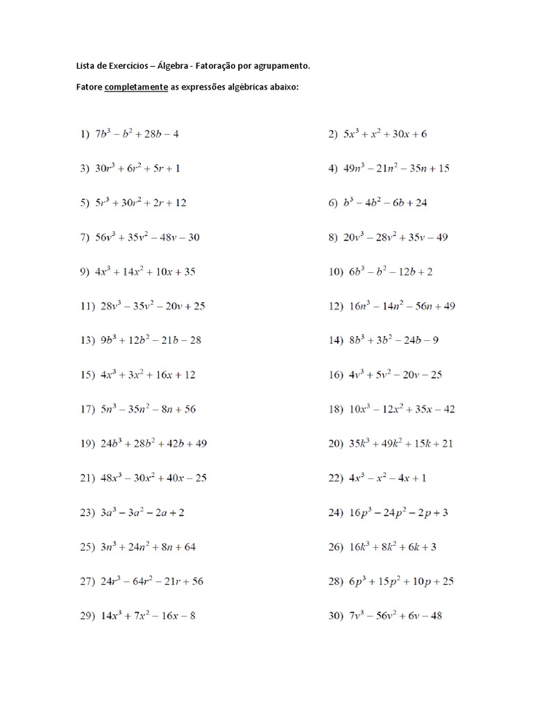 Lista de Exercícios - Fatoração Por Agrupamento | PDF