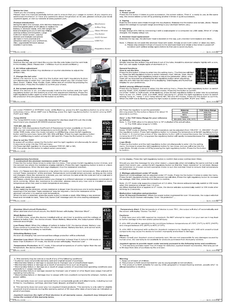 EVic AIO Manual | PDF