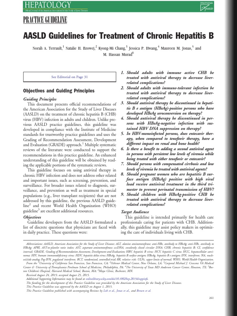 Practice Guideline AASLD Guidelines for Treatment of Chronic Hepatitis B