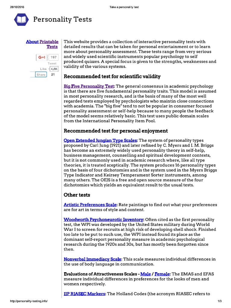 Take A Personality Test Pdf Personality Psychology Dark Triad