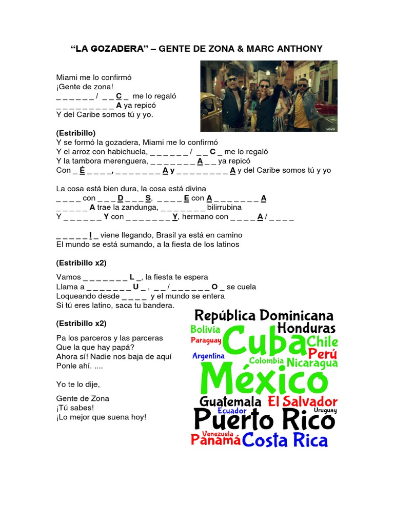 La Gozadera Lyrics La gozadera album has 1 song sung by gente de zona, marc anthony. la gozadera lyrics