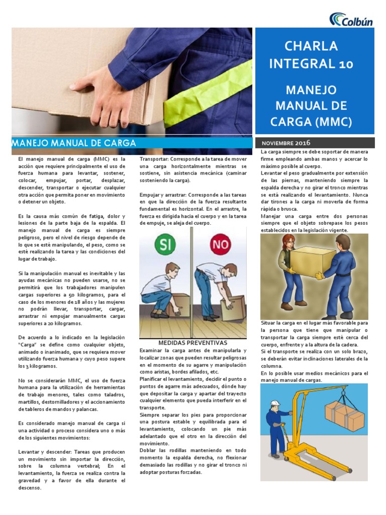 Charla Integral N°10 Manejo Manual de Cargas PDF PDF Fuerza