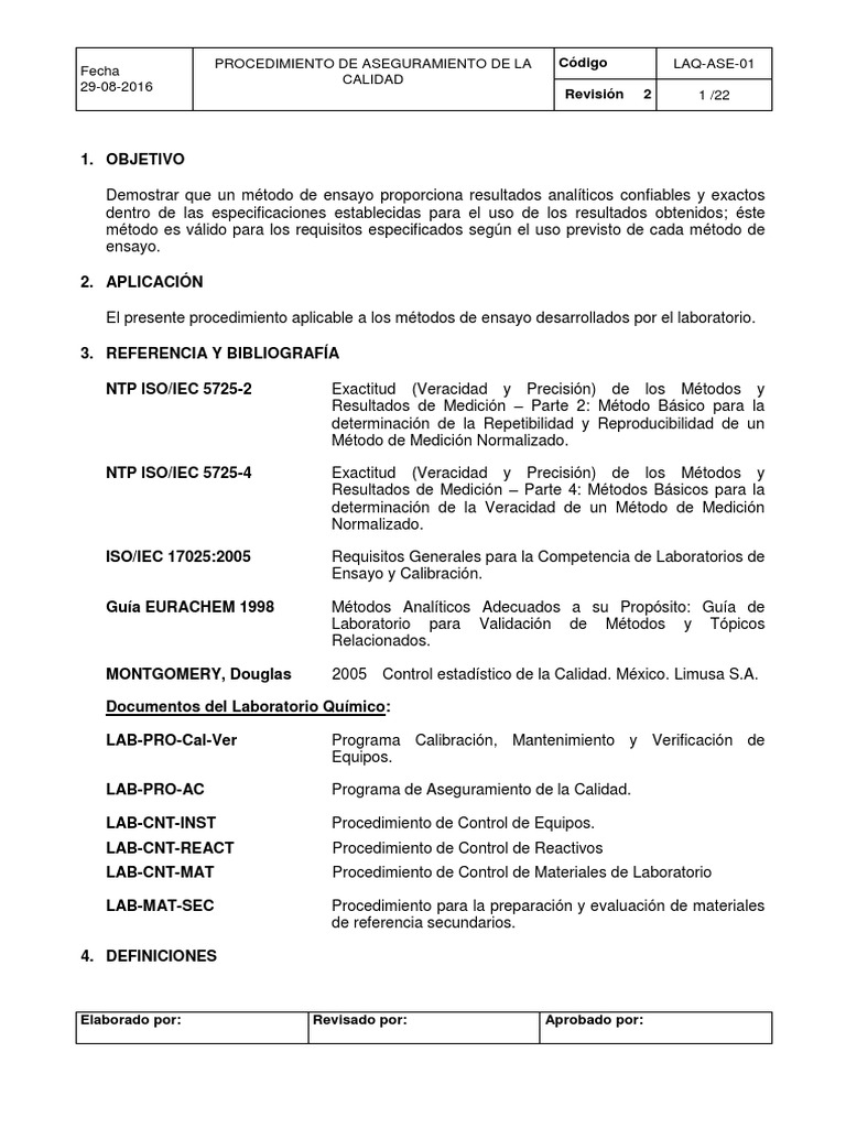 Procedimiento de Aseguramiento de Calidad | PDF | Medición | Calidad ...