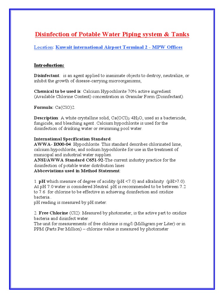 Method Statement Disinfection Chlorine Bleach