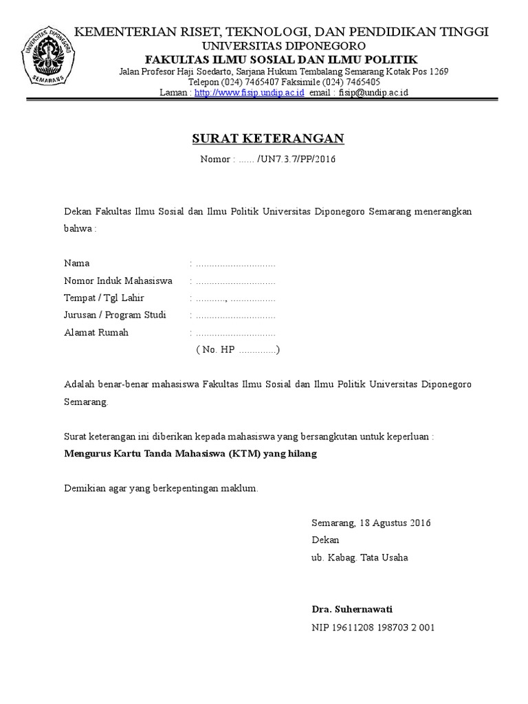 Surat Keterangan Slip Ktm Hilang
