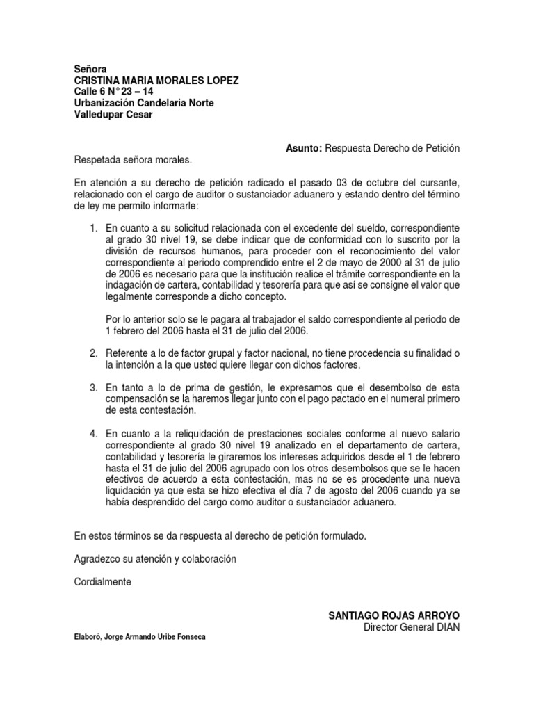 Contestacion Derecho de Peticion