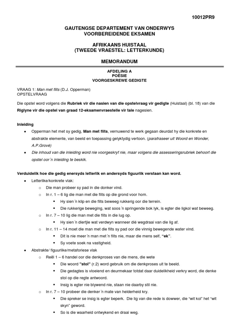 Afrikaans Huistaal Gr 12 Memo 2 Sept 09 GDE)